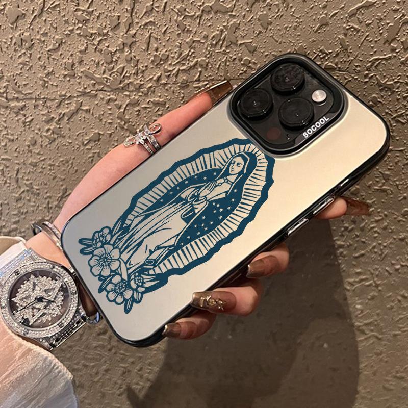 Flower Virgin Mary Pattern Phone Case for iPhone 16 15 14 Pro Max 13 12 11 XR XS Plus Shockproof Non Slip Military-Grade Protection slim Cover