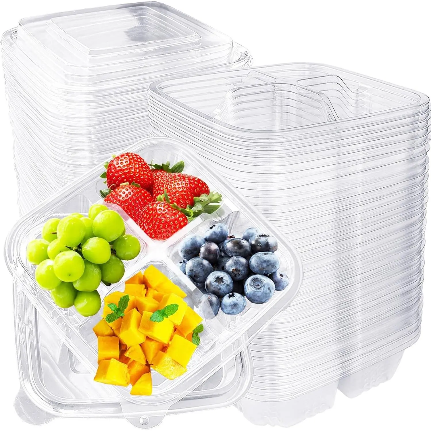 40 Pcs Bento Snack Containers,4-Compartment Meal Prep Lunch Container,Disposable Snack Containers with Lids for School,Work,Travel