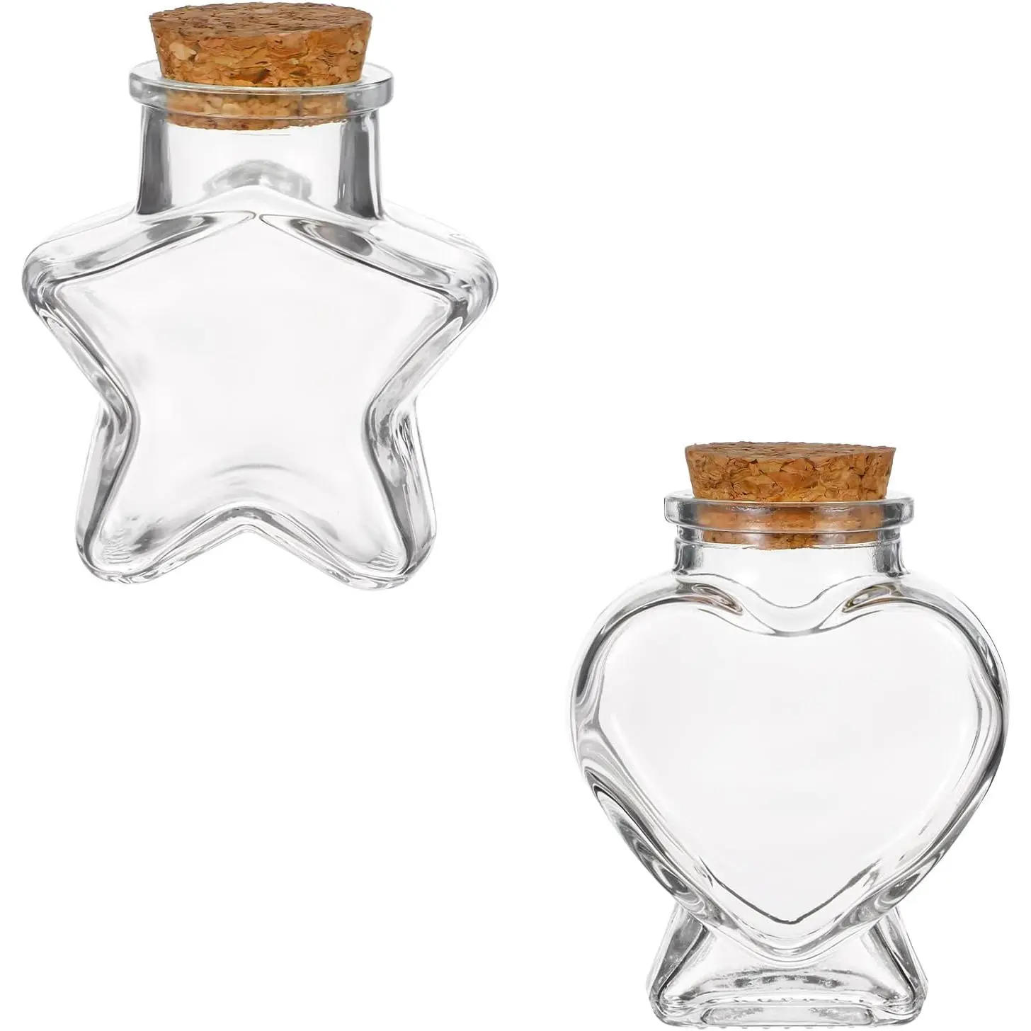 Mini Glass Bottles with Cork Stoppers, 2 count Heart-Shaped Decorative Jars  Shaped Small Decorative Glass Bottles with Cork Lid for DIY Art Crafts Decoration Party Supplies Favor Bottle