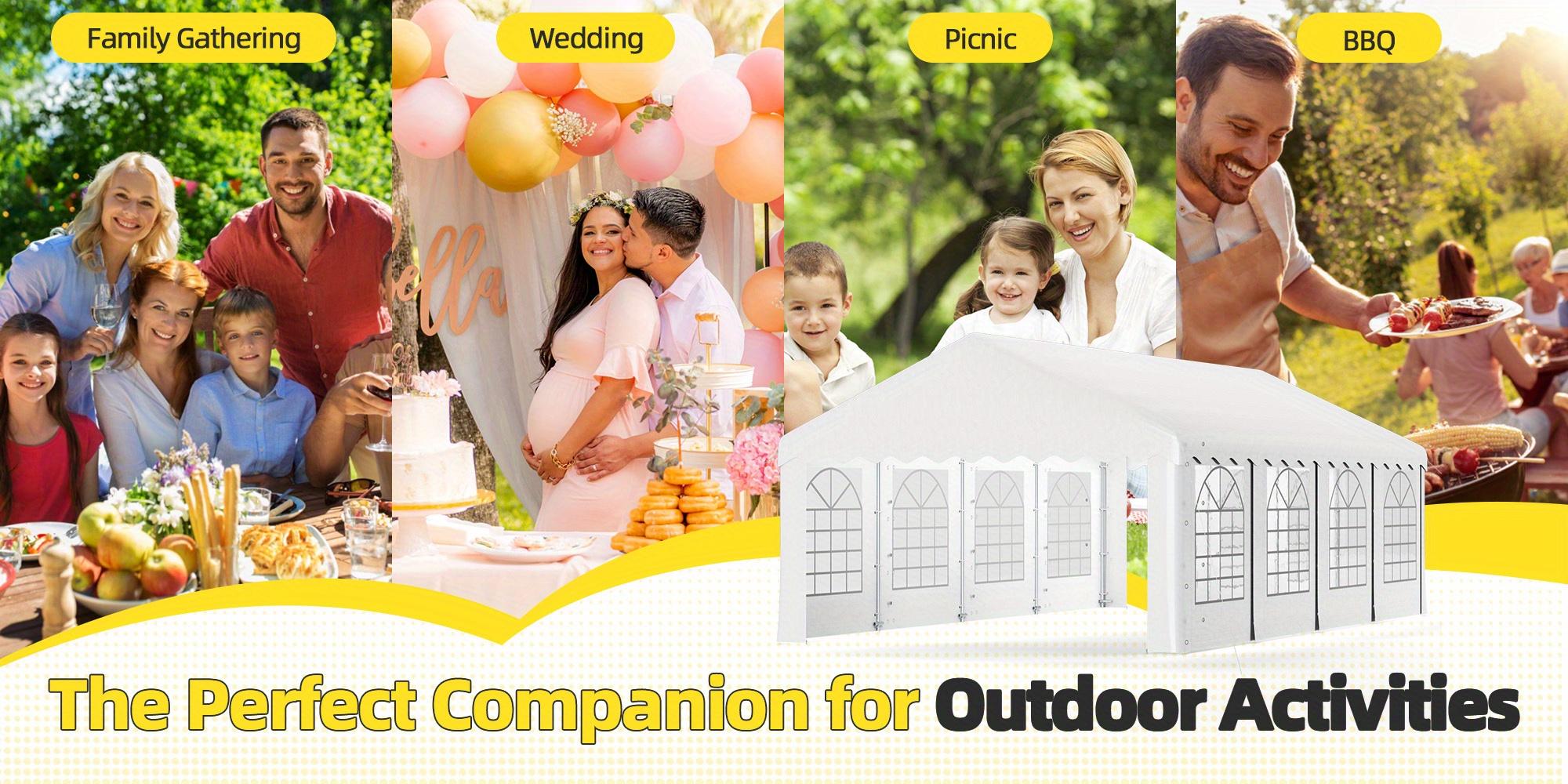 13x26ft Heavy Duty White Outdoor Party Tent, Sturdy Event Gazebo for Events, Weddings & BBQs with Removable Sidewall Windows & Storage Bags