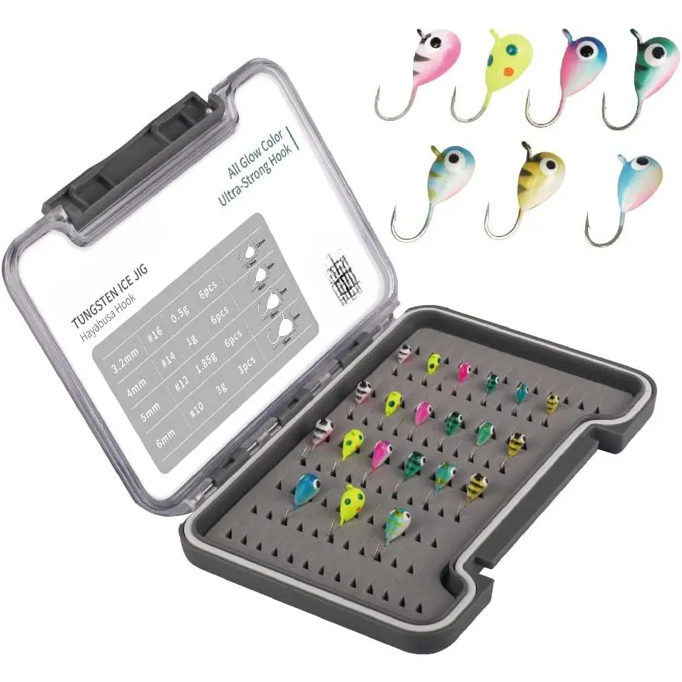 Tungsten Ice Fishing Jigs Kit - 15/21/45pcs Effective Glow Lures  Crappie, Panfish, Walleye