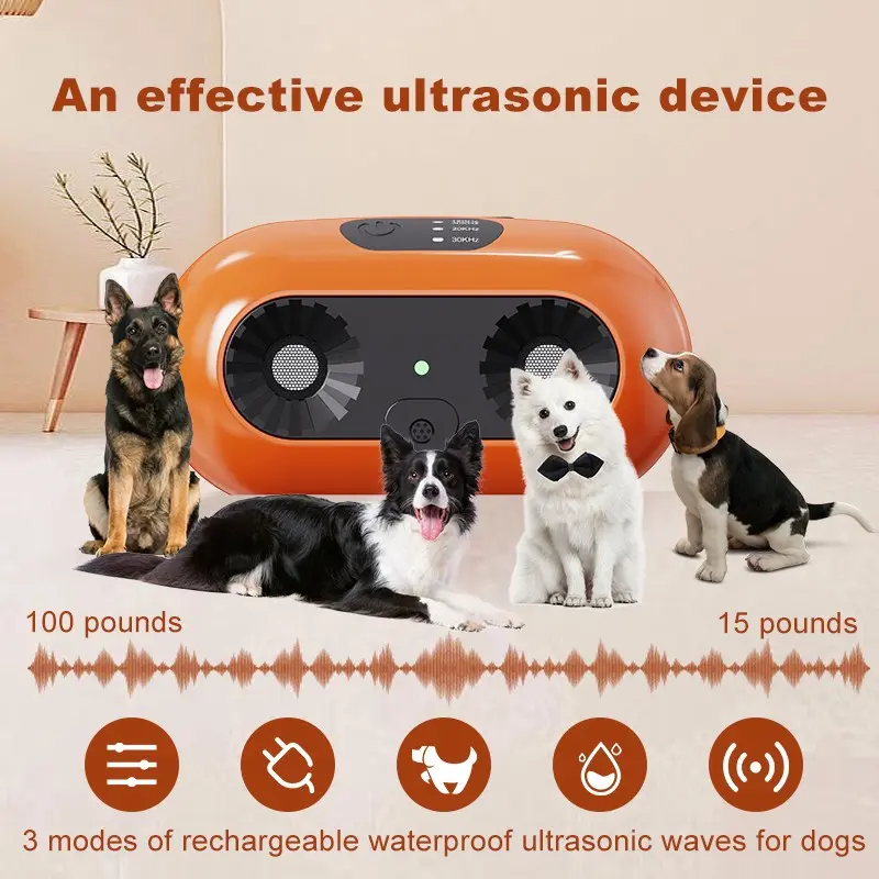 Ultrasonic Dog Repeller and Barking Control Device, 3 Sound Modes, Buzz Alarm and LED Light, Portable Training Tool, USB Rechargeable