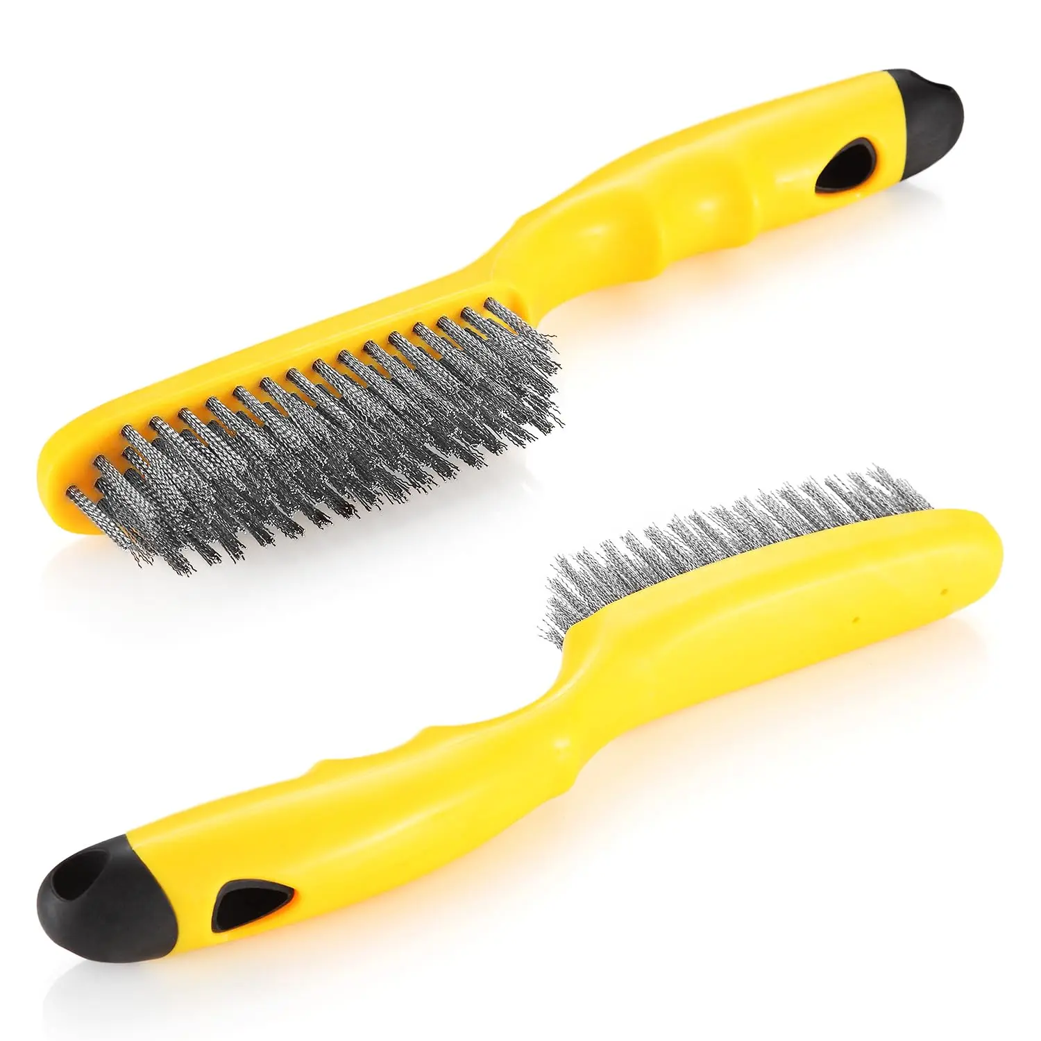 Stainless Steel Wire Brush 2 count, 79  of bristles, 10.5" Plastic Contoured Handle, Heavy Duty Scratch for Cleaning Rust Dirt Before Welding, Dust and  Scrubbing (LWH-2SP)