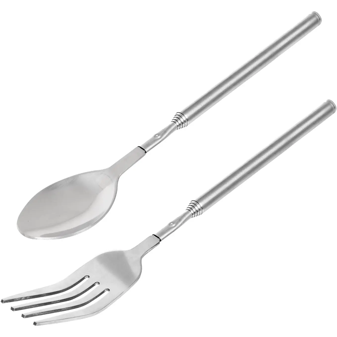 2 count Telescopic Fork Spoon Set 8.6 to 25.5 In Extendable Stainless Steel Fork Spoon for BBQ Dinner Fruit Dessert Thanksgiving Gifts Retractable Camping Flatware