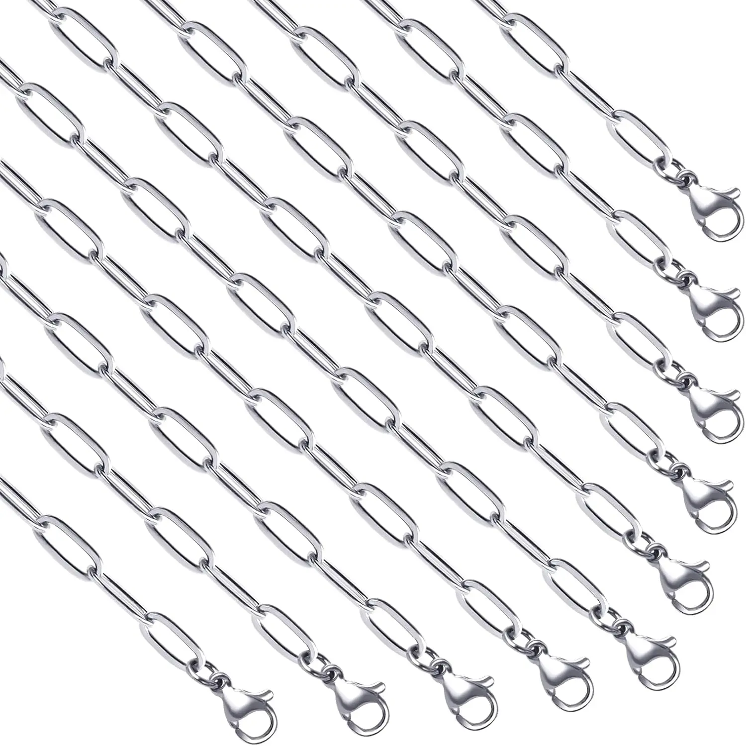 10 count Stainless Steel Chain Necklace for Women and Men 2.5mm/3.5mm/4mm Wide Paperclip Necklace Chains Bulk 16/18/20 Inches