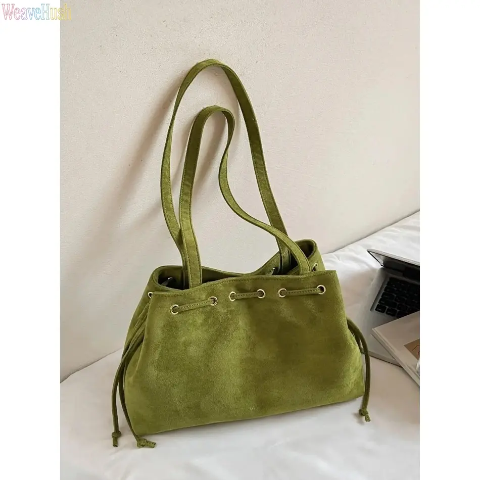 Vintage Exquisite Drawstring Closure Tote Bag, Large Capacity Versatile Shoulder Handbag Fits Files and Tablets, Casual Commuter Purse for Dates, Parties and Social Occasions