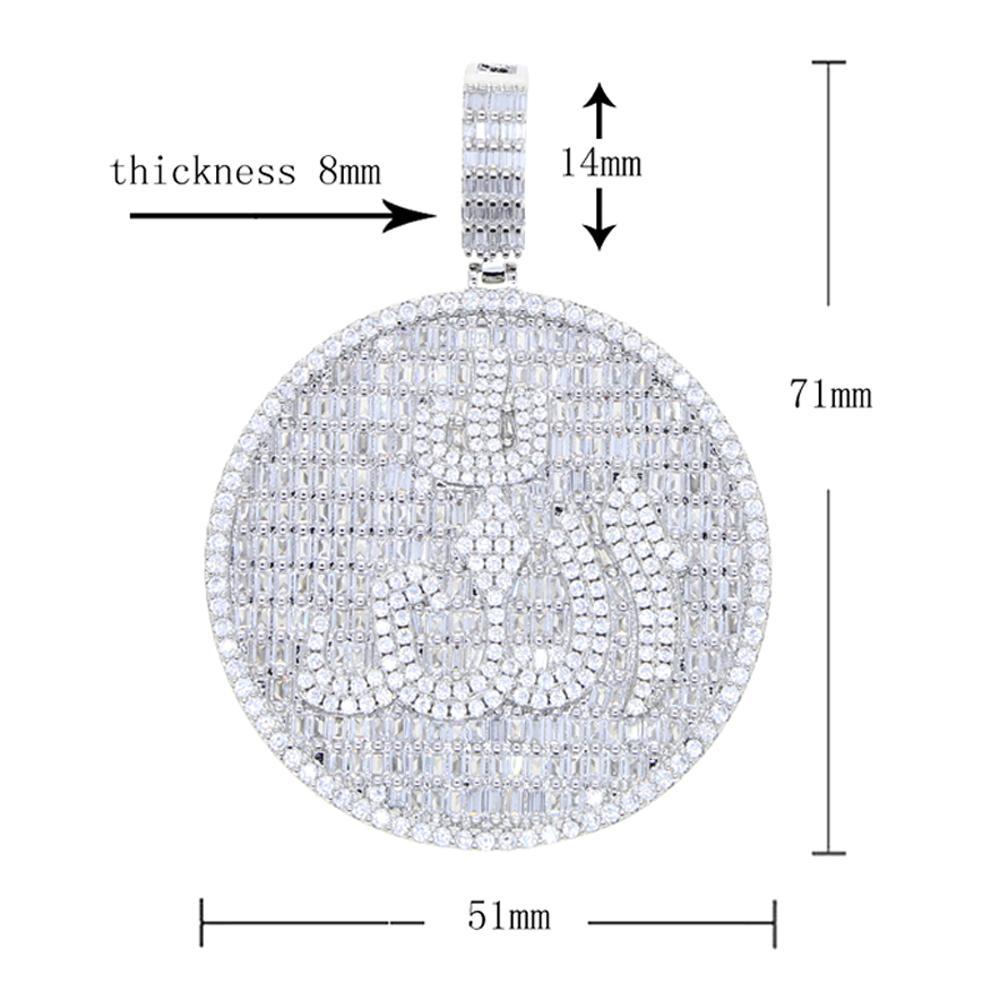 2025 New Iced Out Bling Round Letter Pendant Necklace Full Paved 5A CZ Cubic Zirconia Badge Charm Fashion Hip Hop Men Jewelry