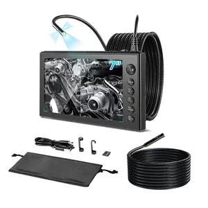 VEVOR Triple Lens Endoscope with Dual-Cable Setup, Industrial Borescope with Light, 7" HD IPS Spilt-Screen, 8 + 2 LEDs, 8X Zoom, IP67 Waterproof Snake Camera for Auto, Plumbing (16.4FT + 9.8FT Cables