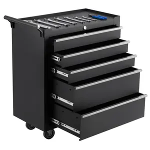 5-Drawer Rolling Tool Chest – Black, Heavy-Duty Metal Cabinet with Wheels, Secure Lock, Versatile Storage for Garage, Shop & Warehouse.