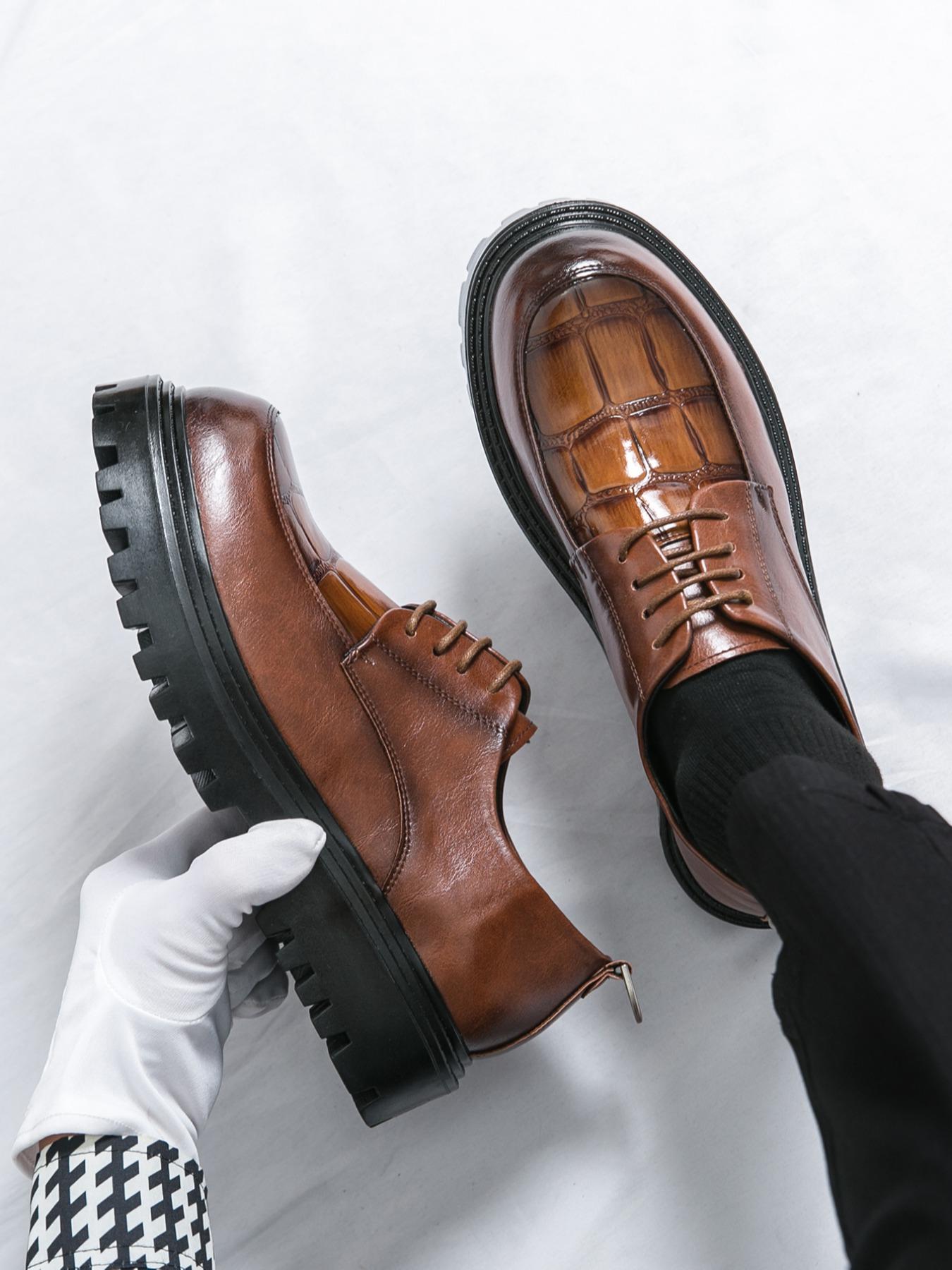 Men's Fashionable Plain Color Lace Up Dress Shoes, Casual Comfortable Thick Sole Oxford Shoes for Daily Wear, Fashion Shoes for Party, Daily Clothing Decor, Boy, Stackform Shoes