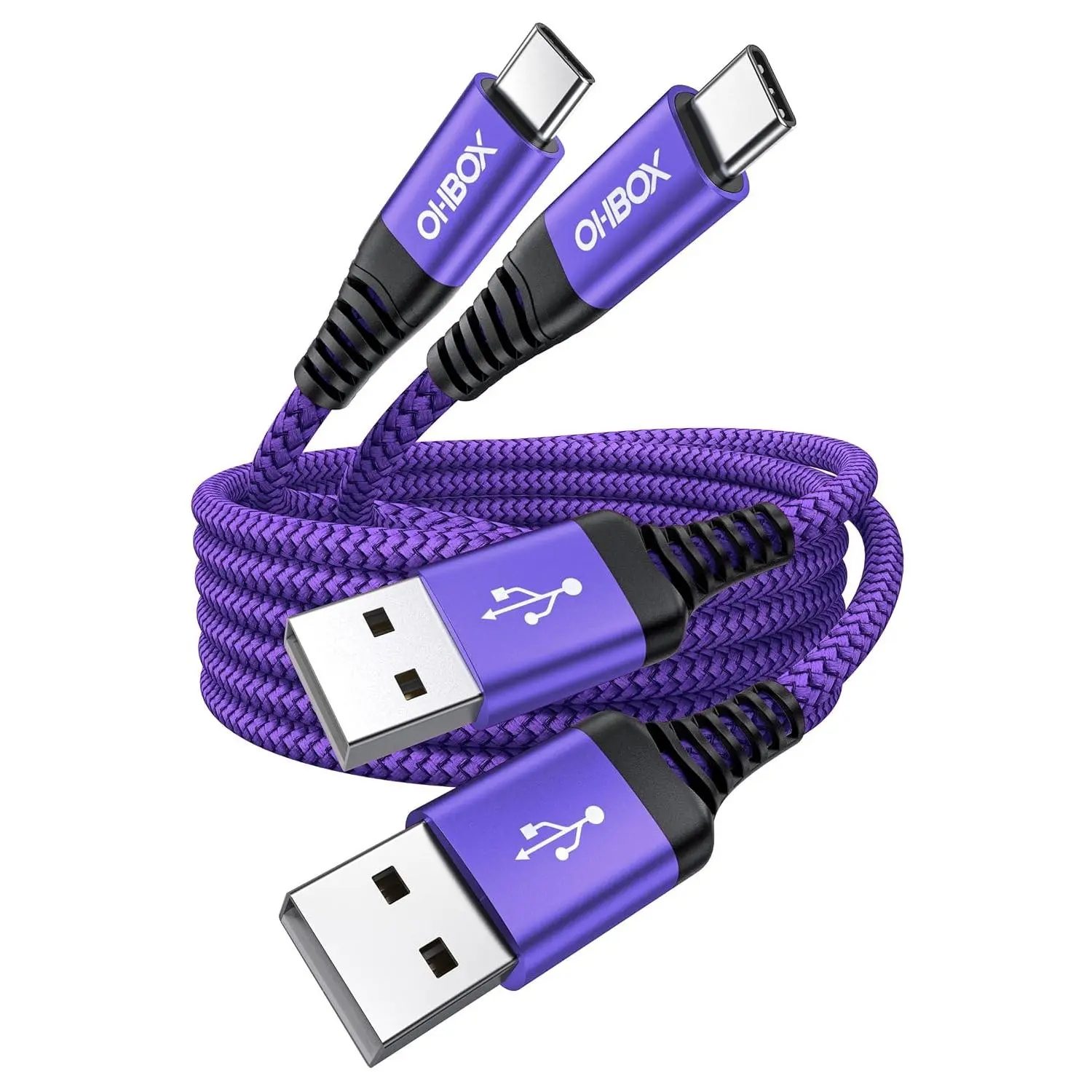 USB to USB C Cable Fast Charging [2 Pack 6FT], USB A to USB C Cable for Car | Durable Braided USB Type C iPhone Charger USBC Cord for iPhone 17/16/15/Pro Max/Plus, Samsung Galaxy S23 and More-Purple