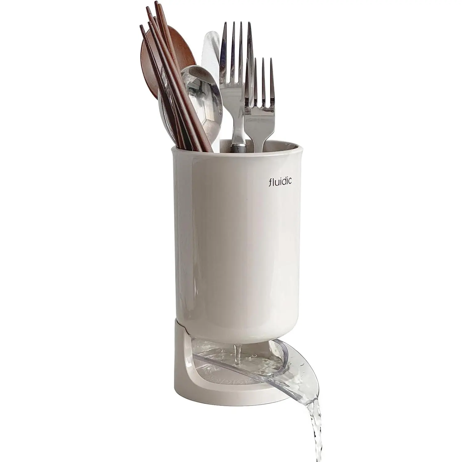 Self-Draining Utensil Drying Holder - Beige | Small Utensil Cutlery Flatware Silverware Holder Drainer Cup for Kitchen Counter