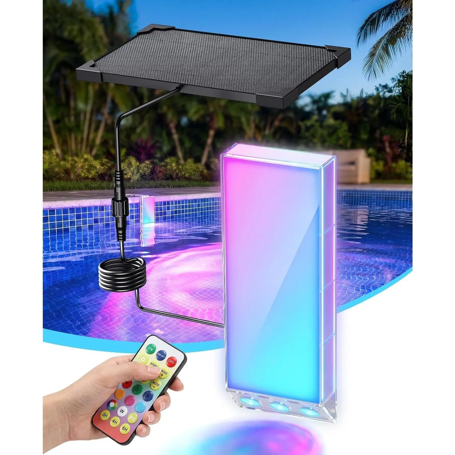 Solar Powered Pool Lights for Inground & Above Ground Pools - 38 LED Magnetic Underwater Submersible Lights with Remote and Timer, IP68 Waterproof, 30+ Color Modes