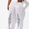 Women's Stretchy High Waist Rise Tights with Floral Print, Slim-Fit Soft Stretch Pantyhose Leggings Bottom for Spring & Fall, Casual Skirt Essential