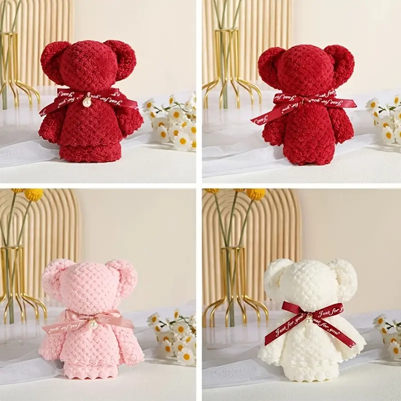 2pcs Adorable Teddy Bear Towels with Tote Bags, Soft Absorbent Cotton Hand Towel Gift Set, Perfect for Weddings, Birthdays, Mother's Day