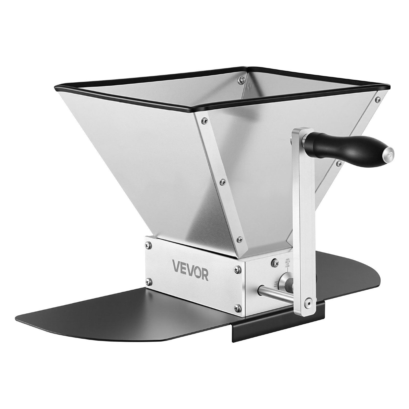 VEVOR Manual Grain Mill, Homebrew Malt Grinder, Adjustable Barley Mill Crusher for Wheat Beer Brewing - with 2 Stainless Steel Rollers, 1.06 Gallon Hopper & Metal Base Plate