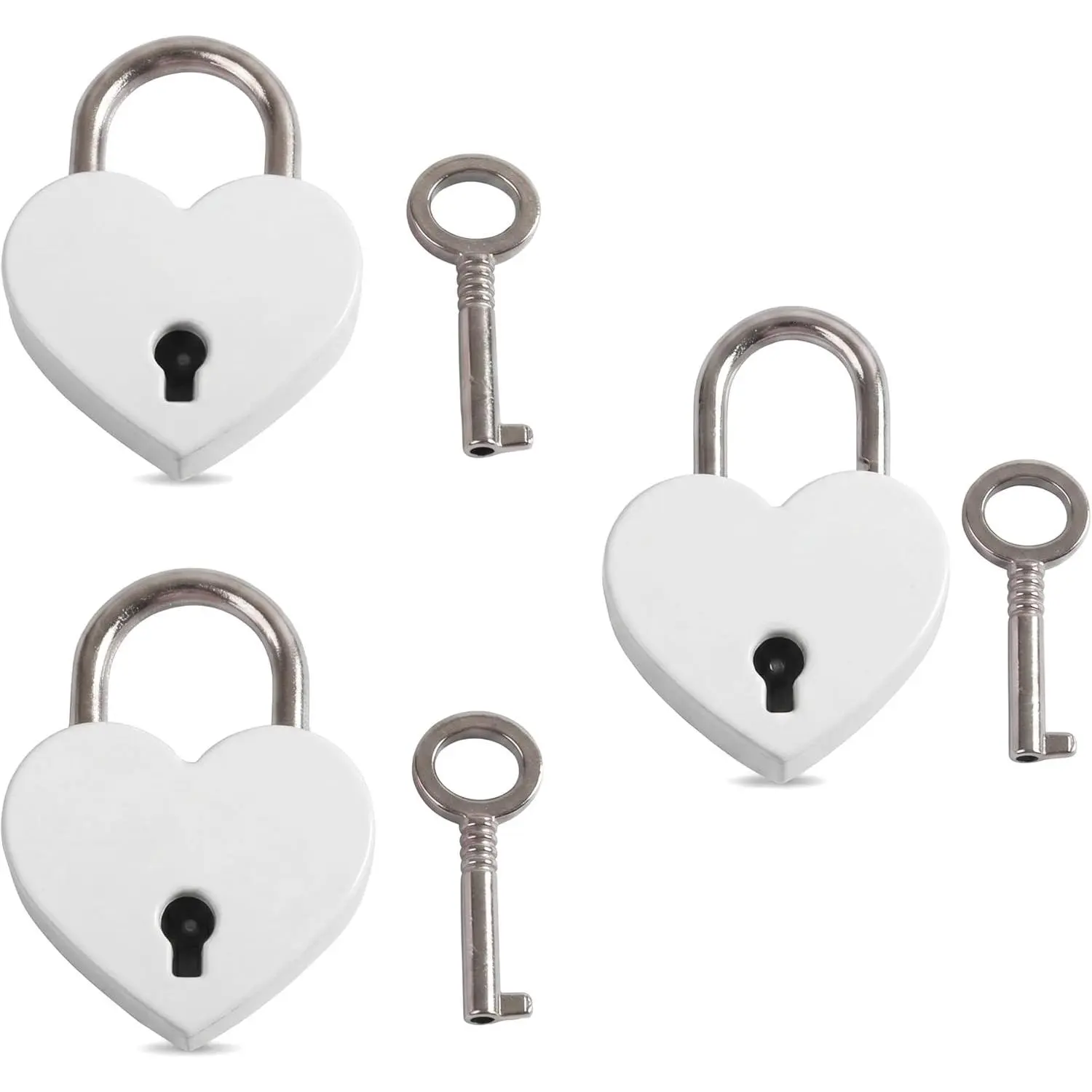 3PCS Heart Shaped Padlock with Keys Mini Lock Small Metal Heart Lock White Decorative Lock for Diary Jewelry Box Gift Box Luggage Locker
