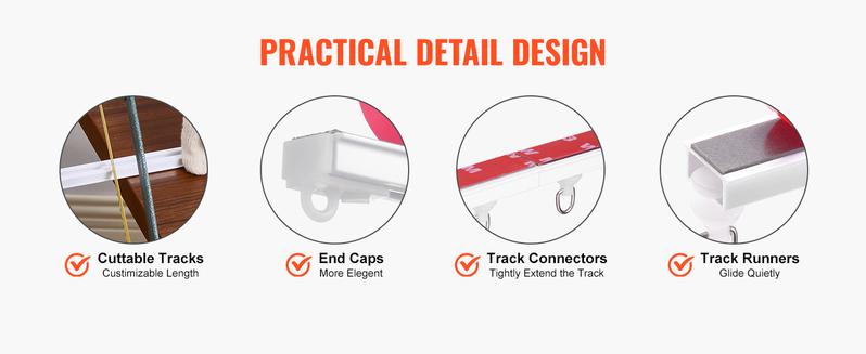 VEVOR Ceiling Curtain Track Set, 9.9 FT/3 Meter, Self Adhesive, No Drill Ceiling Track System for Curtains, Room Divider Curtain Track Ceiling Mounted for Living Room with Hooks and Hardware, White