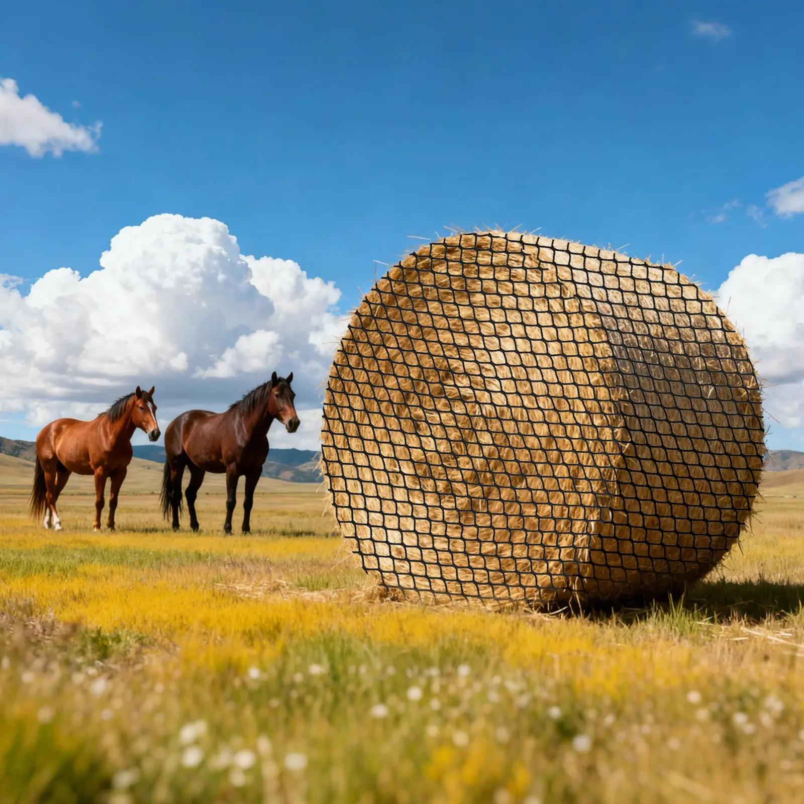 【DealsForYouDays】VEVOR Round Bale Hay Net, 4.92x 4.92x 4.92 ft, 1.5 inch Holes, PE Material, Knotless Design, with Zip Ties, Needle Shuttle, Repair Twine and Storage Bag, Slow Feeder Round Bale Net for Horses