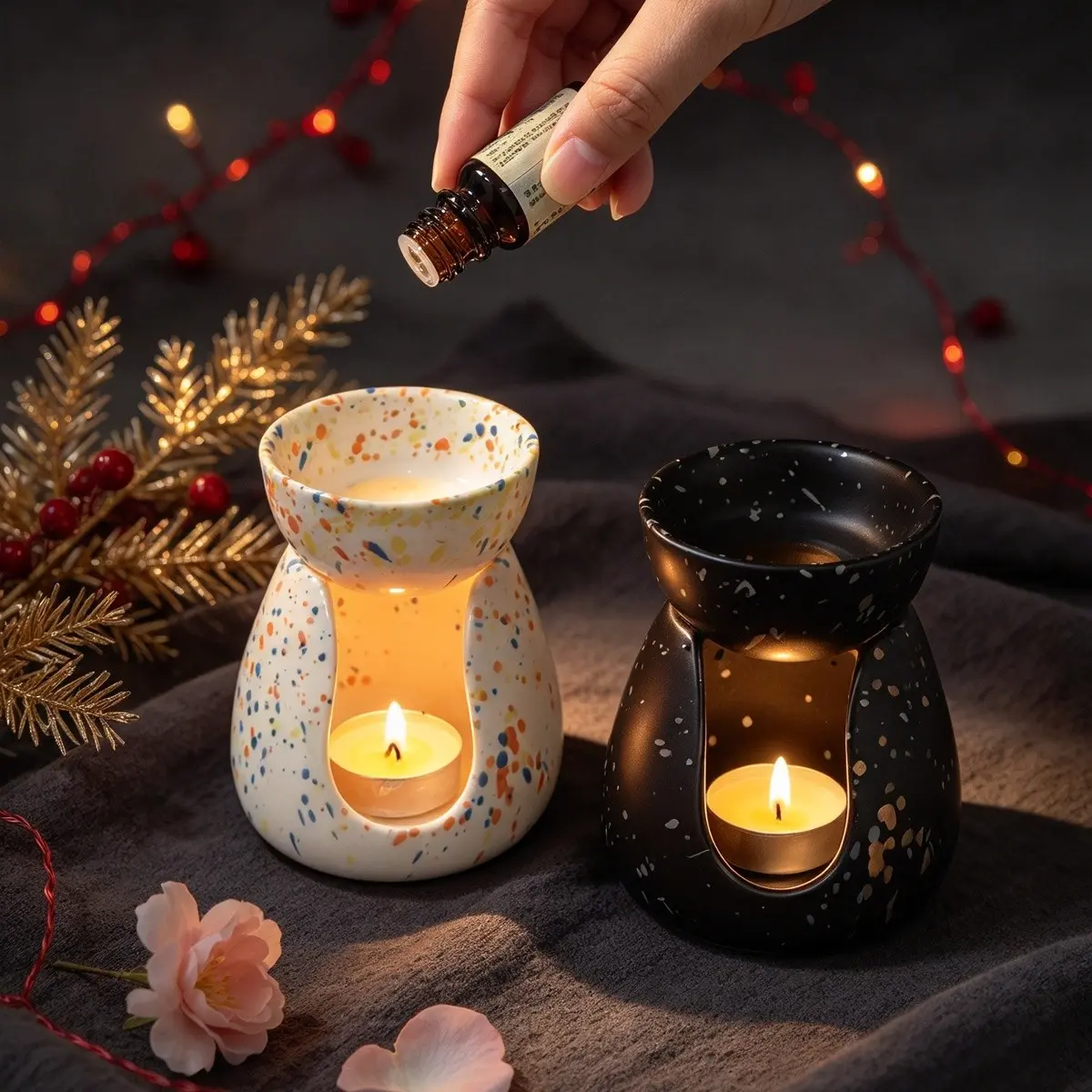 1pc Spot Ceramic Aromatherapy Diffuser Home Diffuser Fragrance, Hollow Out Essential Oil Tea Light Holder, Diwali Home Decor, Ideal for Bedroom, Living Room, Yoga Studio