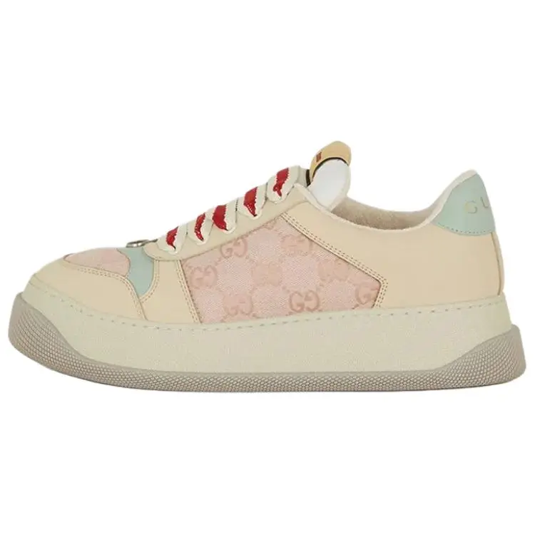 Gucci Screener Dirty Sneakers for Women – Leather and GG Canvas, Chunky Sole, Lace-Up Design Verifiable, with credentials and supporting global authentication