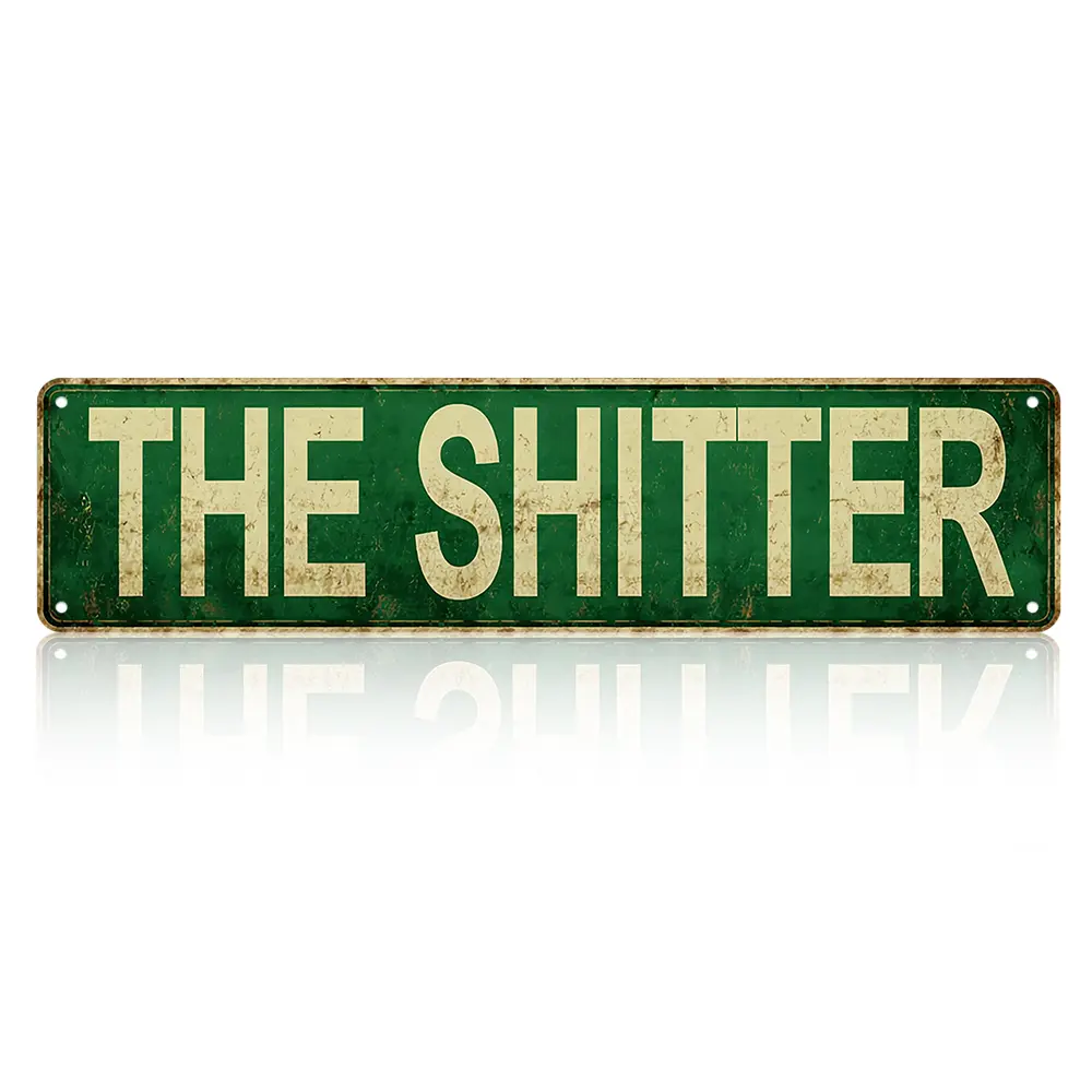 Casual Rustic Mature Daily 4x16" Aluminum Wall Mount Sign - Worn Rust "The Shitter Boulevard", Lightweight, Waterproof, Anti-Fade, Anti-Scratch Metal Plaque with Classic Green Highway Design for Basement Pub, Farmhouse Home Decor Gift