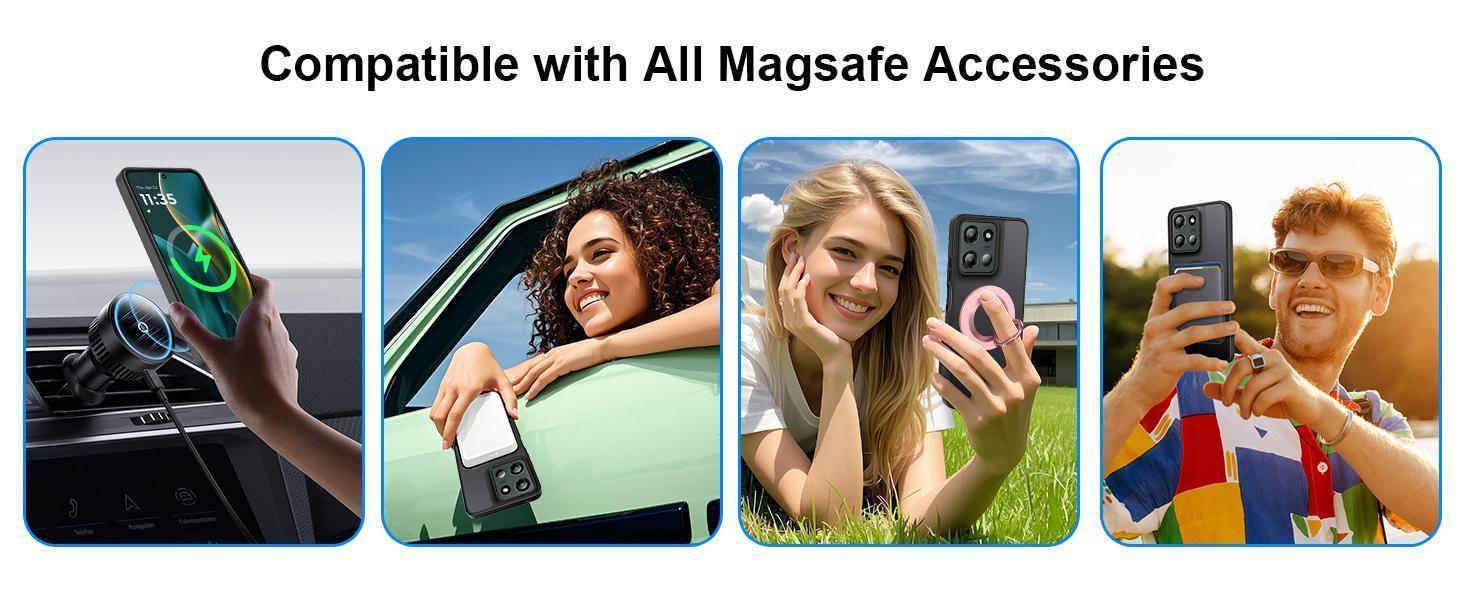 Ezanmull for Motorola Moto G 5G 2025 Case Magnetic Shockproof, [Fit for MagSafe] [Glass Screen Protector] Translucent Anti-Fingerprint Case for Motorola Moto G 5G 2025 (Black)