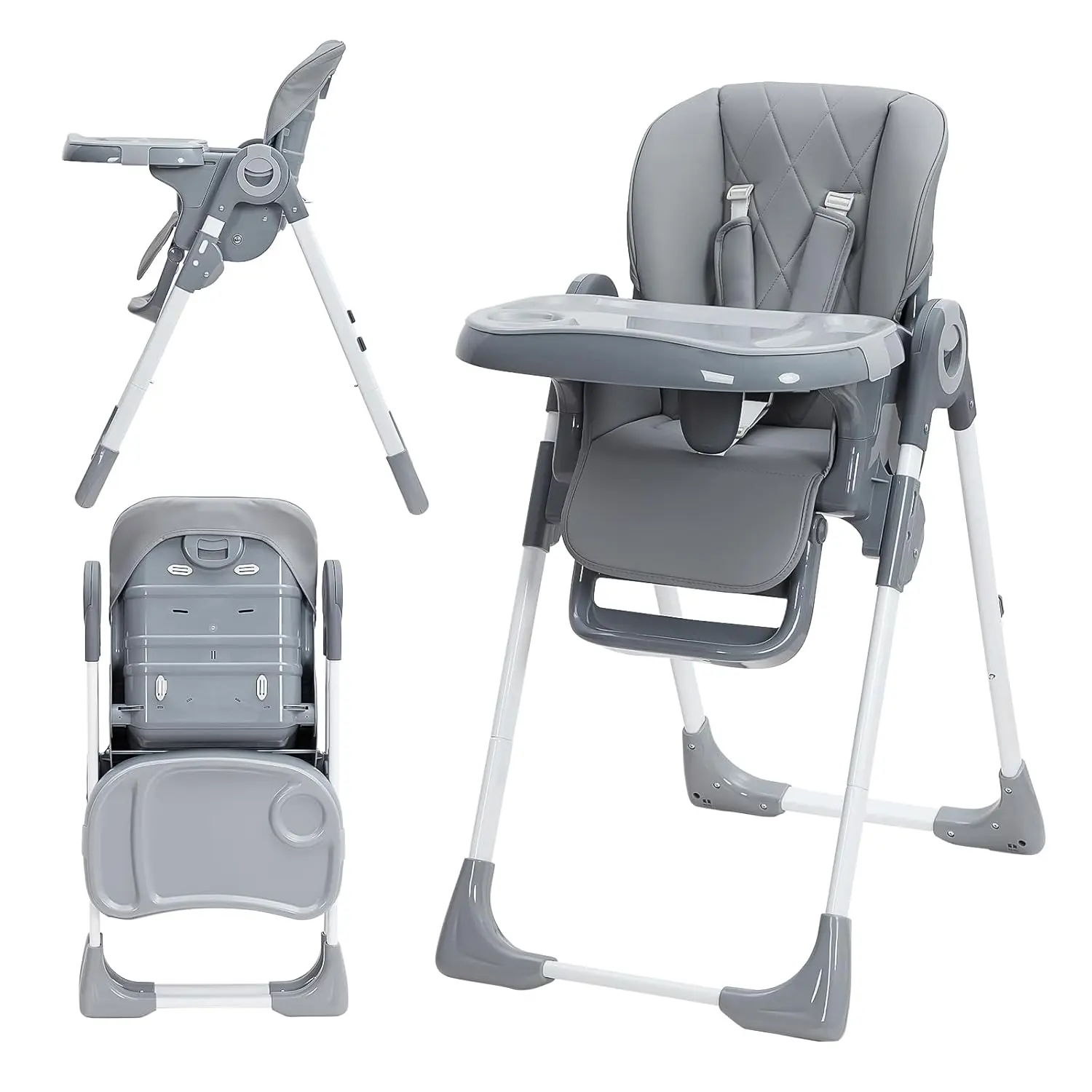 Baby High Chair, Multifunctional Infant Highchairs with Adjustable Height and Recline, Foldable High Chair for Babies & Toddlers, High Chair with Removable Tray Easy Clean (Dark Gray)