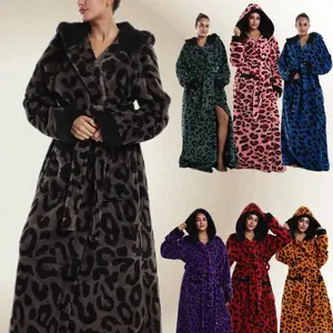 1pc Valentine's Day Cross-Border New Winter TV Blanket, Warm Hooded Leopard Print Home Wear, with Hat and Belt