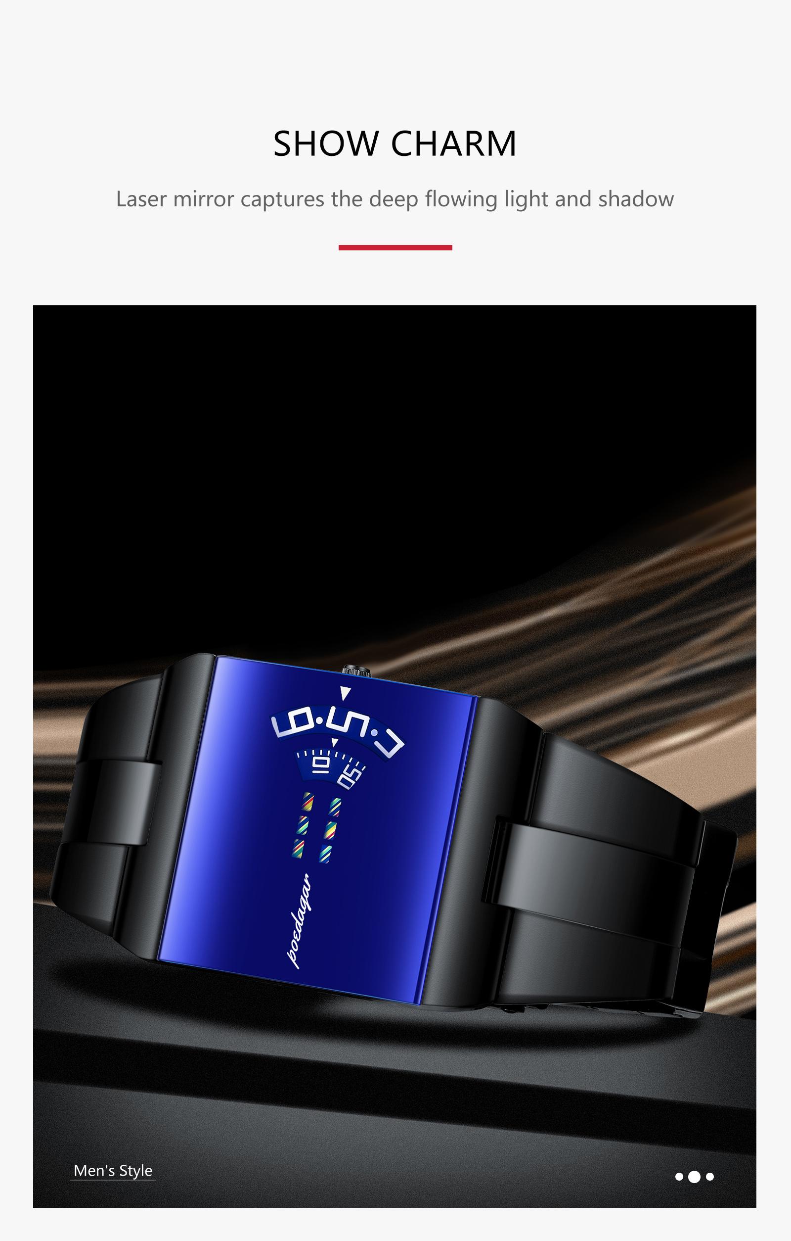 POEDAGAR Top Rectangular Original Men's Watch Waterproof Fashion Men's Watch Stainless Steel Quartz Sports Men's Watch+Box