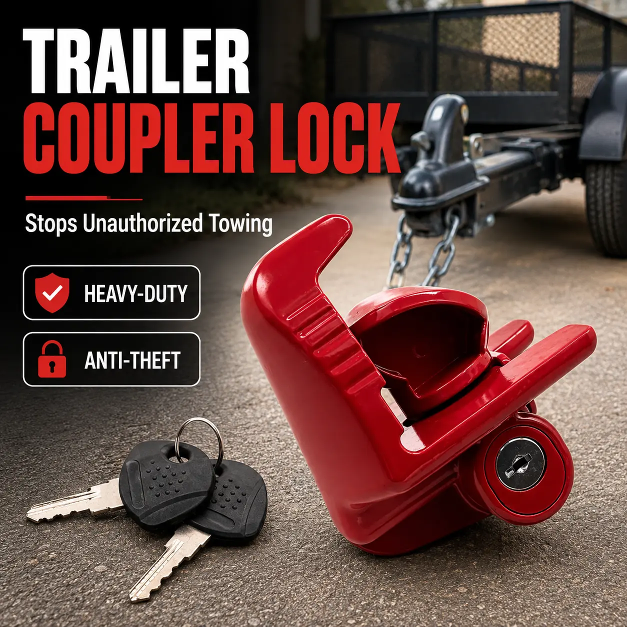 Trailer Coupler Lock, Heavy Duty Trailer Hitch Lock, Anti-Theft Towing Security Lock, RV Camper Boat Utility Trailer Lock, Keyed Trailer Lock