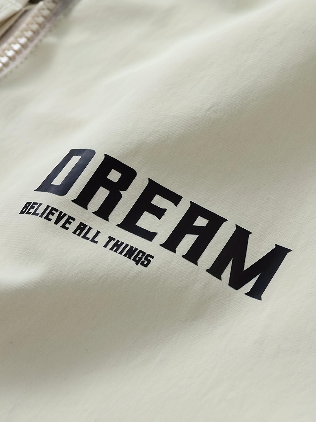 UOSO Men's White Hooded Jacket with Black Zipper & Loose Fit - Heavy-Duty Windproof Shell Coat for Hiking, Skiing, Snowboarding|   Spring/Fall Outdoor Jacket with Lettering & Logo Design, Pockets|   Winter Sports Apparel (No-Stretch Fabric, Hand Wash/Dr