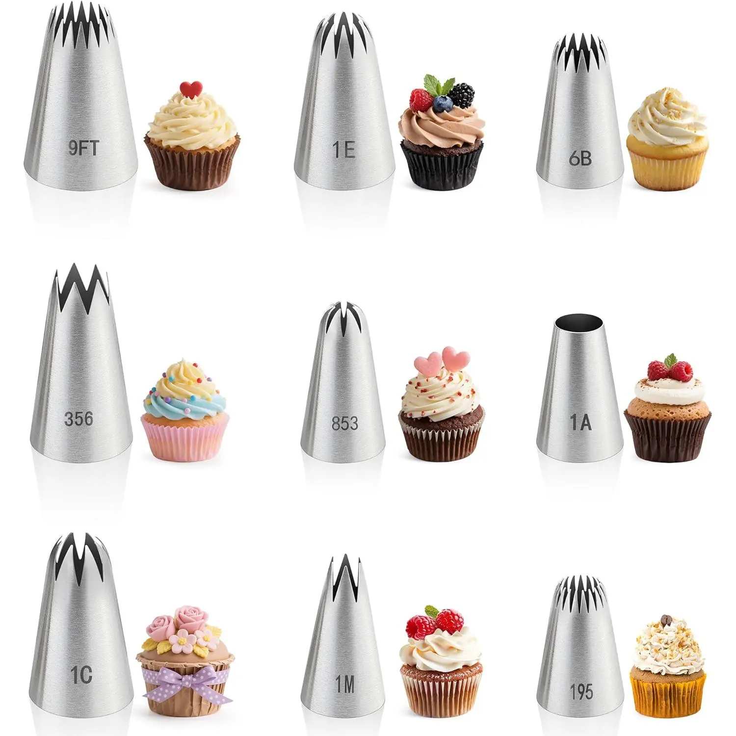 9PCS Large Piping Tips Set, Stainless Steel Cake Decorating Tips, Pastry Cake Decorating Tips Baking Tools for Baking Cupcakes, Cake Decorating
