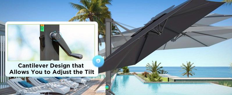 Extra Large 10' X 13' Cantilever Patio Umbrella, 360°Rotation, Rectangular Cantilever Patio Umbrella, Heavy Duty Windproof Off-Set Patio Umbrella, Easy Tilt Sunshade Waterproof for Deck Pool Patio