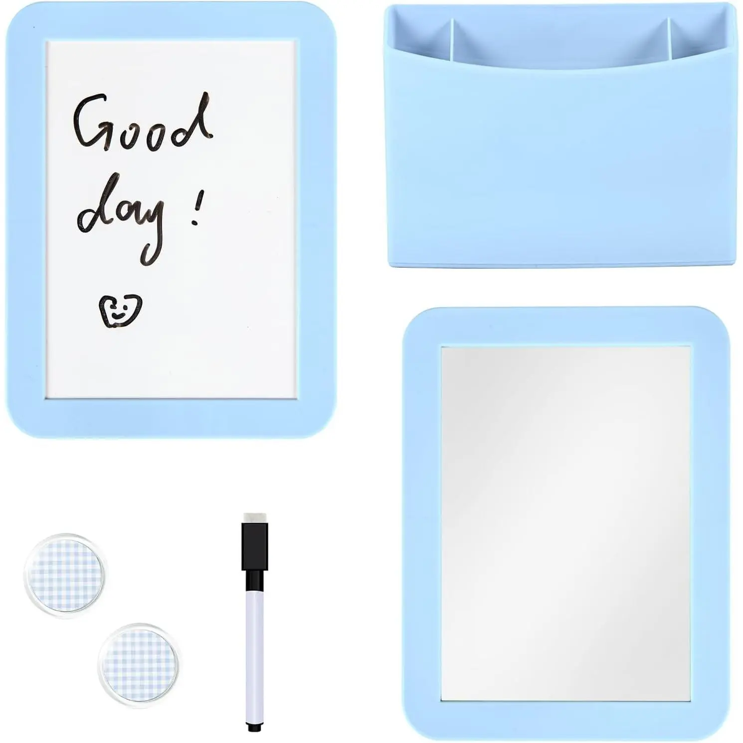 Blue Locker Accessories for Girls with Whiteboard, Mirror and Pen Holder - School & Work Locker Decor, Back to School Essentials