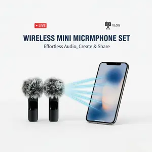 Wireless mini Microphone for iPhone/Smartphone, 2 Mini Lapel Microphones with Clearer Audio for Video Recording, Interview, Noise Reduction Device Noise Cancellation Stereo Wireless  tools handheld high quality audio