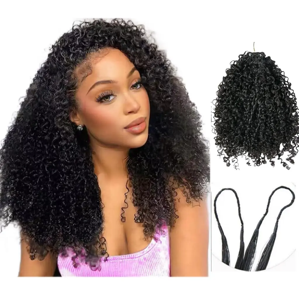 LuxMay Hair Knotless Pre-Separated Crochet Hair Extensions Human Hair Micro Twists Feather Hair Extensions Afro Kinky Curly Feather Line Hair Extensions 100% Human Hair Natural Color