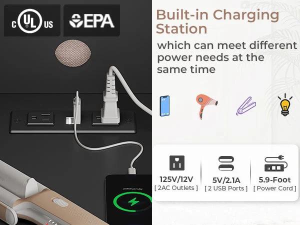 Sikaic 48.8" LED Lighted Makeup Vanity with Large Mirror & Charging Station Modern Black Dresser with 6 Drawers & Adjustable Shelves for Beauty Enthusiasts