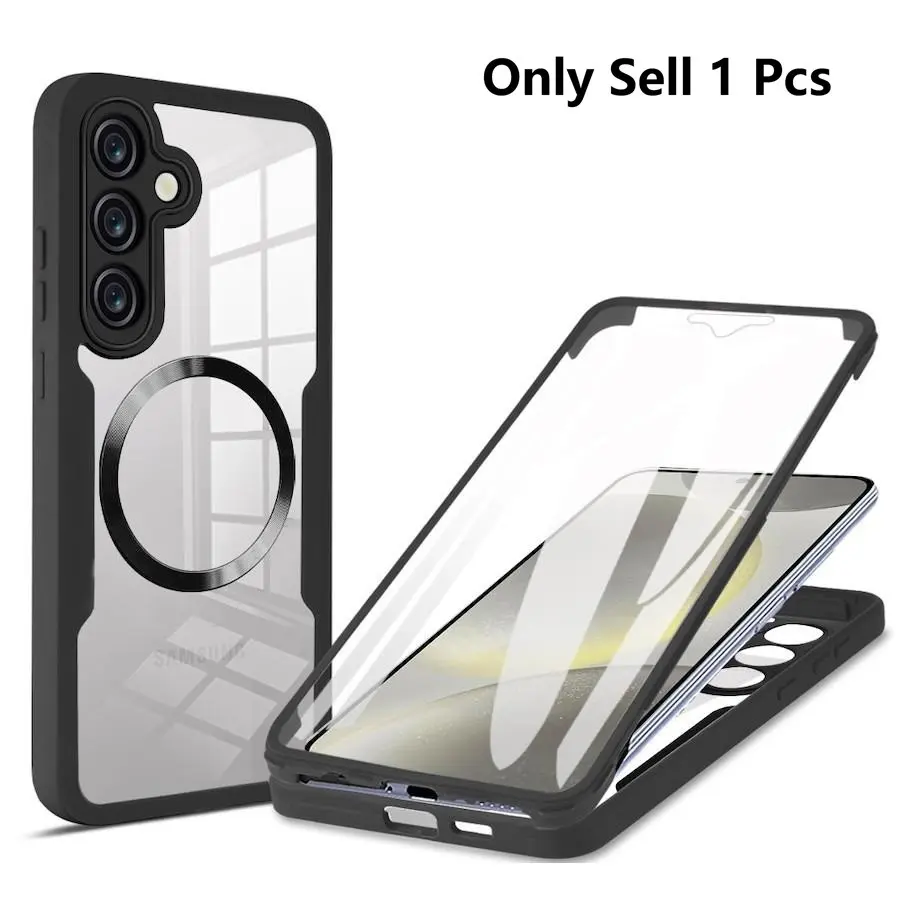 For Samsung S25 Edge S23 S24 S25 FE S22 Plus S24 Ultra 5G Smartphone Magnetic Wireless Charging Fully Protected Shockproof Durable Protective Full Body Protection Cover Mobile Phone Casing 360 Front + Back All-Inclusive Cellphone Casing Case