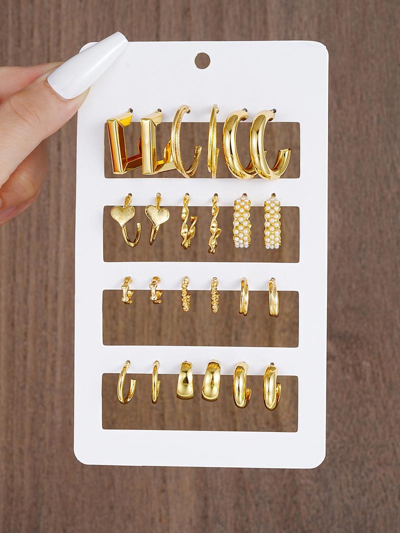 Simple Geometric Design Hoop Earrings, 6/12 Pairs Fashionable Earrings for Women & Girls for Party, Daily Clothing Decor, Trendy All-match & Exquisite Jewelry for Birthday Gift