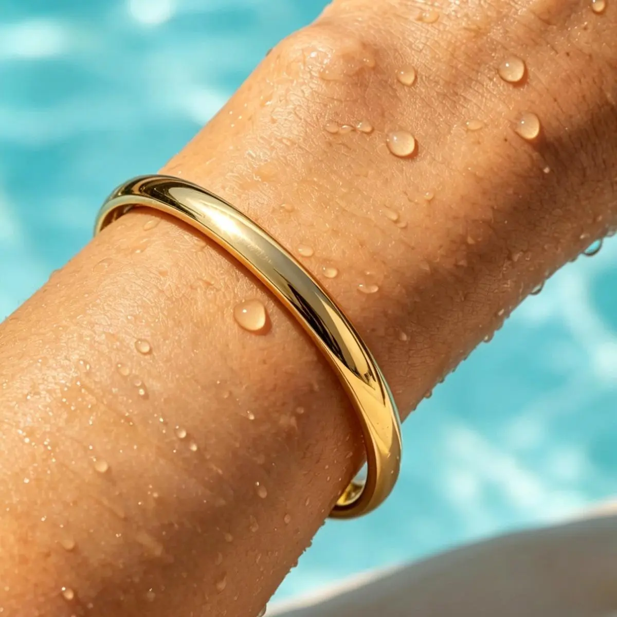 Gold Tone Minimalist Domed Cuff Bangle - Non-Tarnish, High Shine, Ultra Light, Adjustable Wrist Candy - Baddie Aesthetic Main Character Energy Golden Tone Bracelet for Beach Use