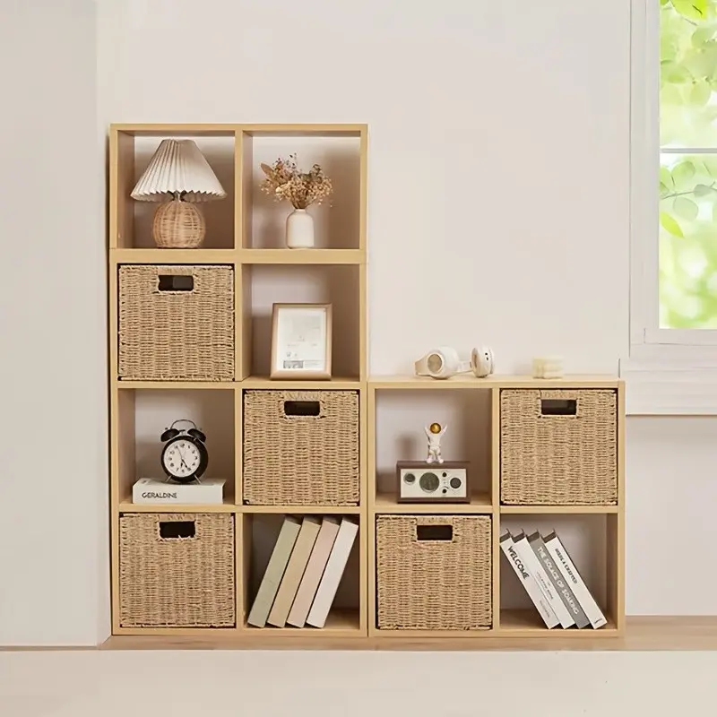 11in*11in*11in Foldable Storage Baskets with Handles Paper Rope Storage Baskets Rectangle Collapsible Hand Woven Storage Cubes Bins for Organizing Shelves Living Room Bedroom Pantry
