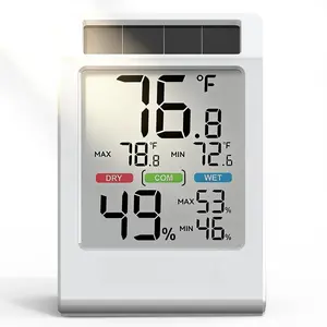 Indoor Thermometer Hygrometer, Solar Power with  Backup, Large Display, Daily Max/Min & Comfort  Humidity Meter (White)