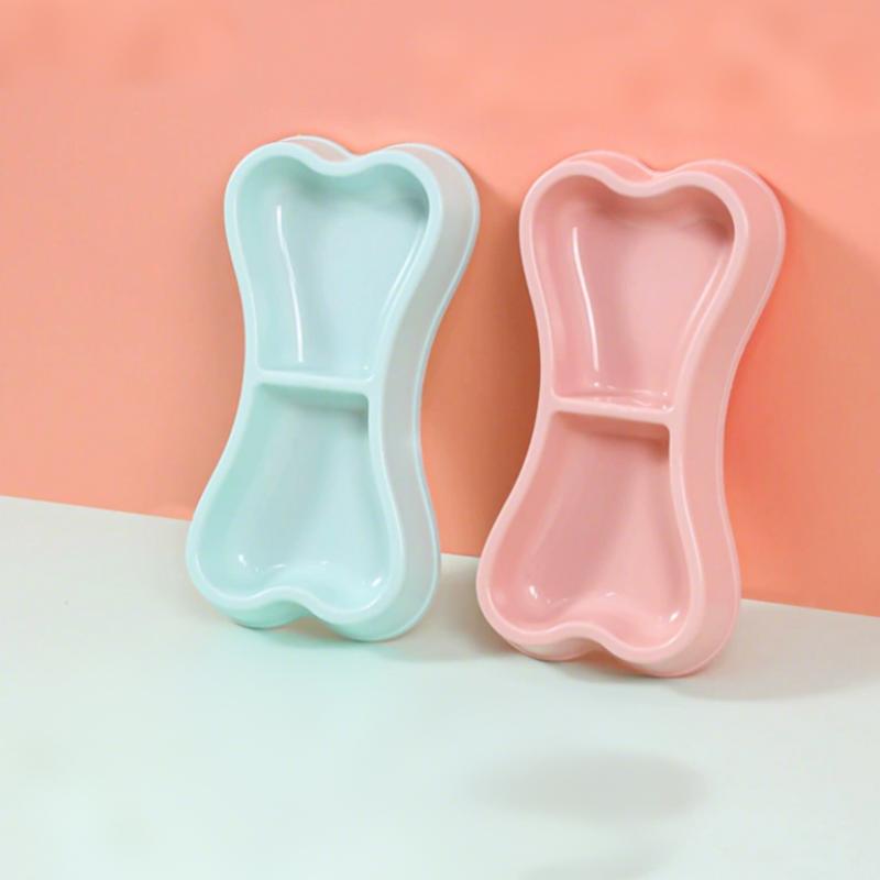 Household pet bowl bone-shaped double bowl cat bowl dog bowl cute durable shatterproof blue pink dog cat food dish