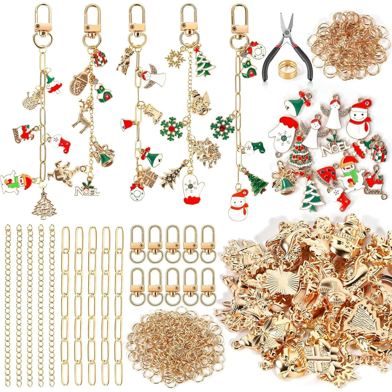 364 count  Making Kit - DIY Bag Charm Kit with Box, 41 Charms, 10  Clips,  Pliers, Key Rings and Jump Rings - Keychains Making Supplies  for Adults
