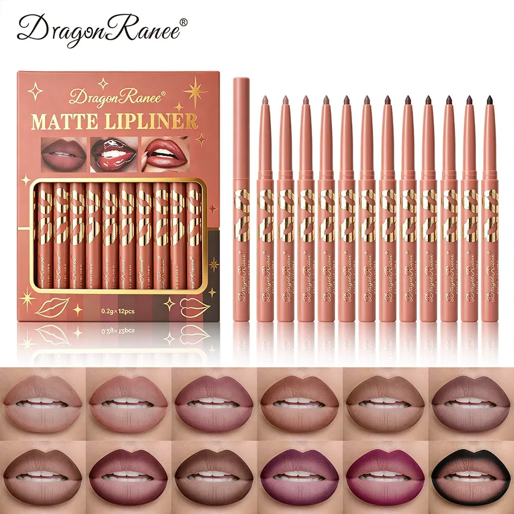 Dragon Ranee 12-Color Matte Lip Liner Pencils Set, Waterproof Long-Lasting, Define Lips, Multiple Neutral Shades, Perfect for Everyday Use