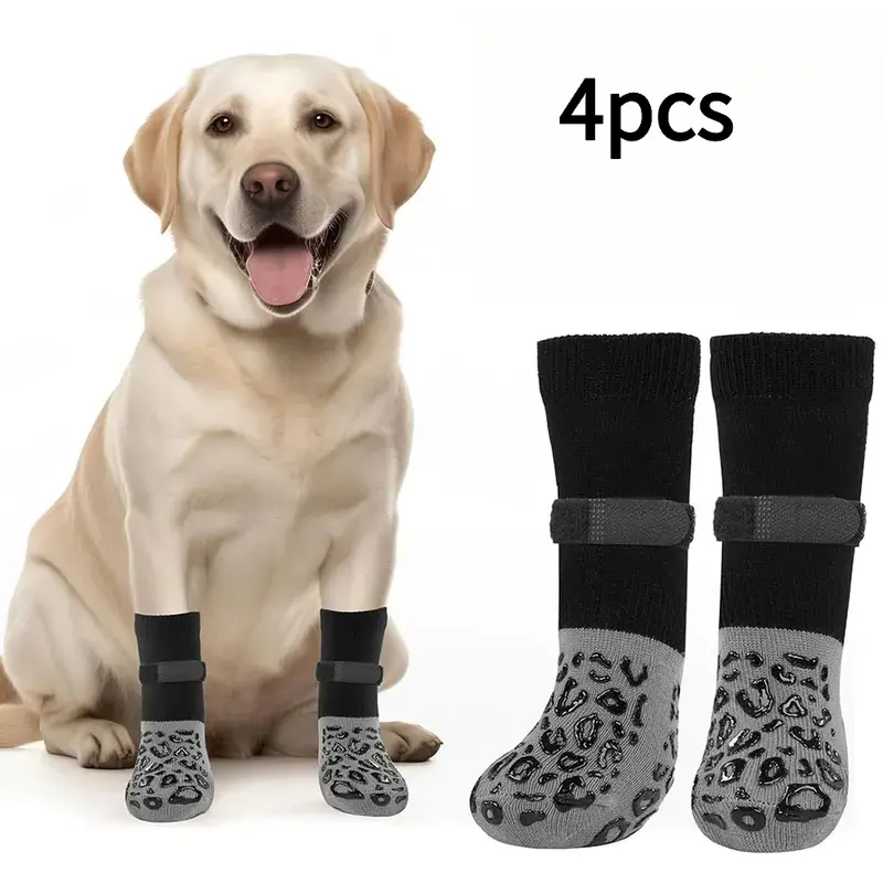 4pcs Non-Slip Dog Socks, Prevents Licking on Hard Floors, Strong Grip, Protects Paws, Durable, Double-Sided Anti-Slip, Pet Accessories