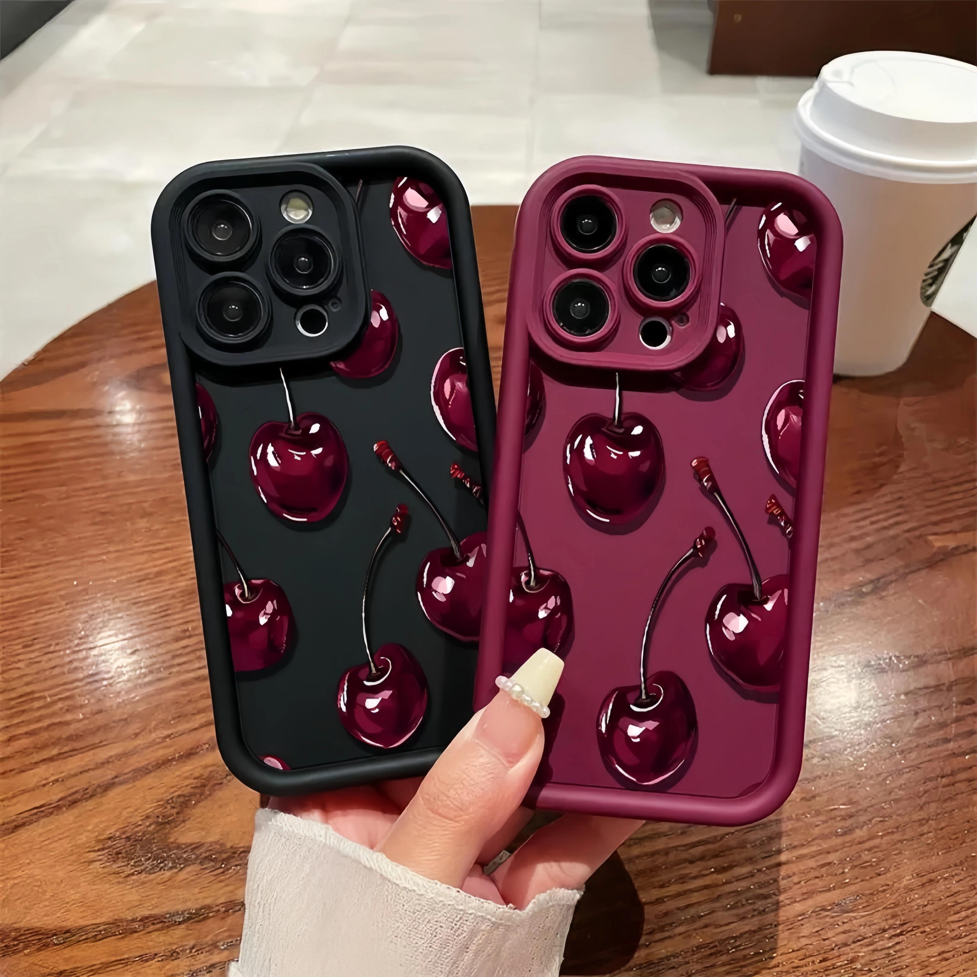 Sexy Wine Cherry Pattern Phone Case Soft Silicone Tpu Protection Shockproof For iPhone 17 16 15 Pro Max 14 16Pro 13 12 11 X Plus Air Mini Girl Flexible TPU Bumper Precise Cutouts