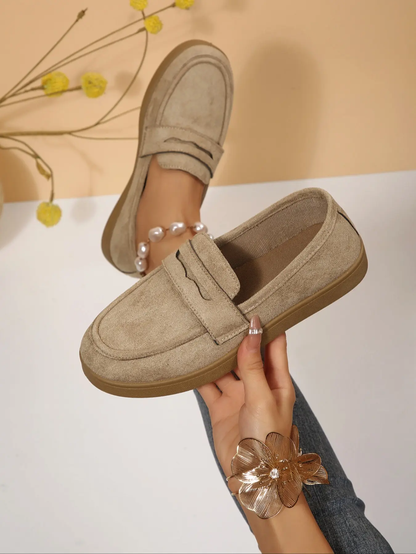 Women's Suede Penny Loafers, Casual Slip-On Flat Shoes #Loafers #SuedeShoes #WomensCasualFootwear