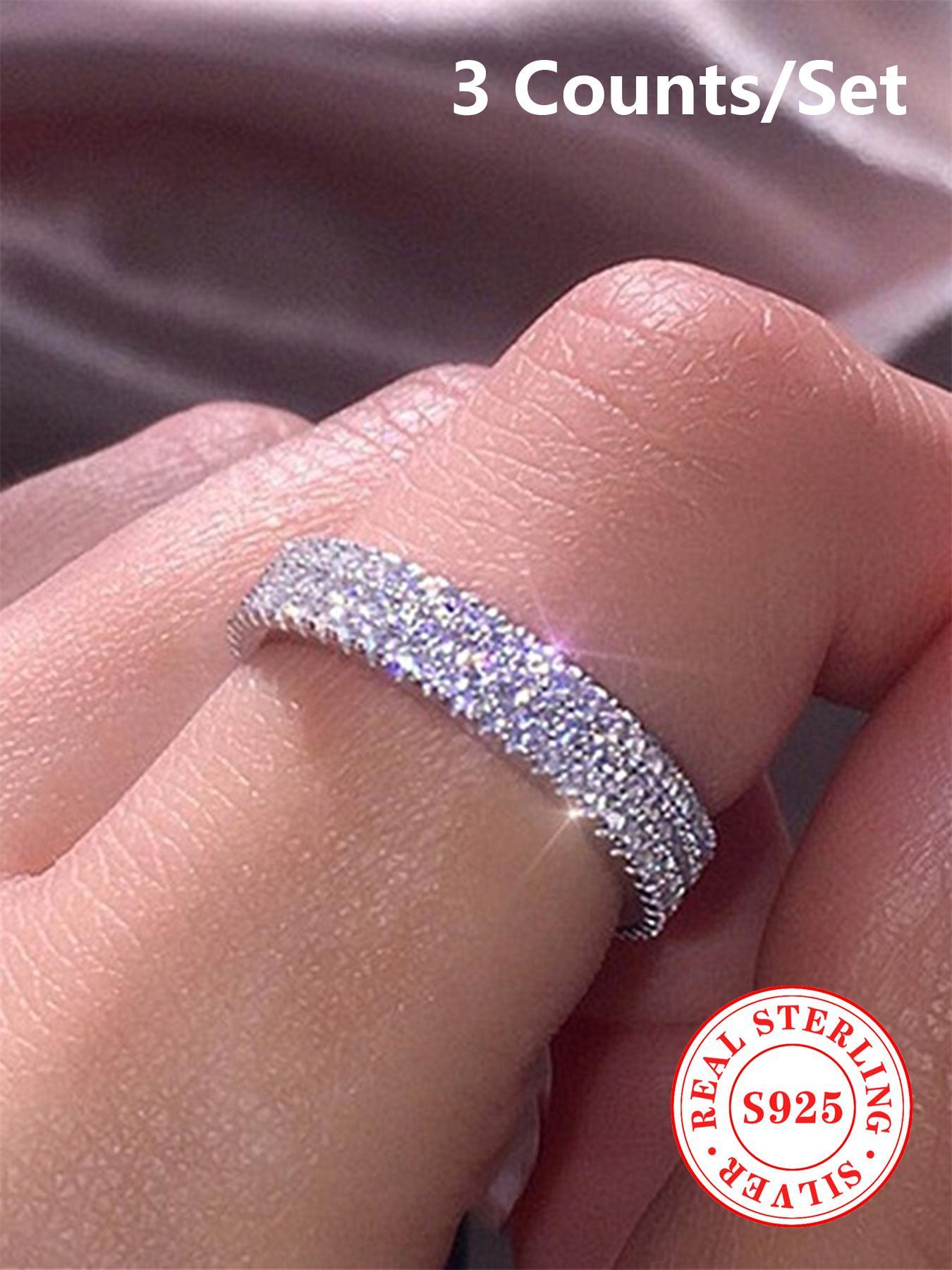 925 Sterling Silver Fashionable Elegant Rhinestone Decorated Ring, Luxury Jewelry for Women, Trendy All-match & Exquisite Jewelry for Birthday Gift